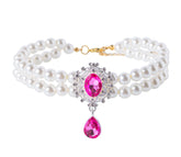 Daovace 2 Row Pearls Collar for Cats Pearl Dog Collar Rhinestone Necklaces for Small Dogs Collar Accessories Cat Pearl Collar (Small, Rosy)